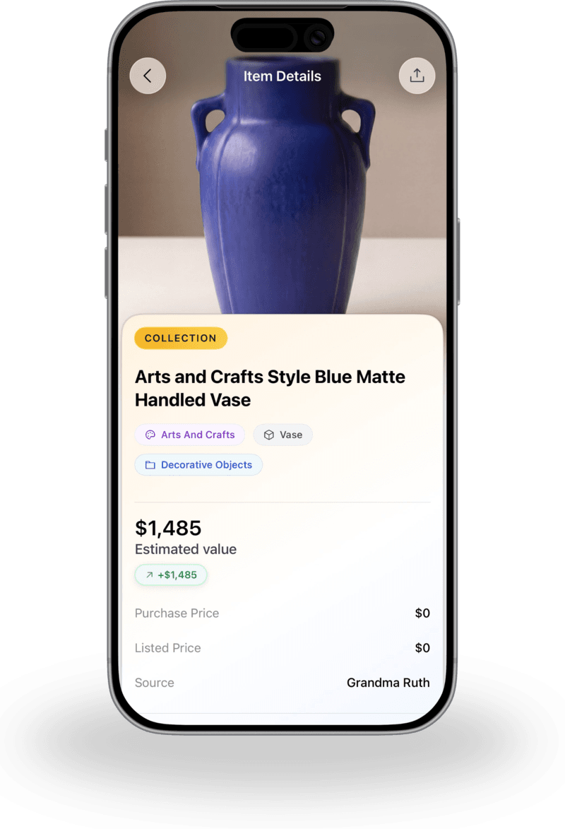 Tocuro item details — Arts and Crafts Blue Matte Handled Vase
